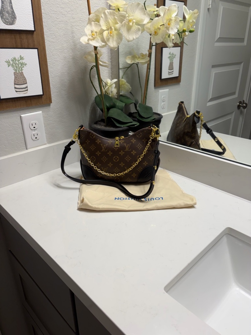 Louis Vuitton Brown Monogram Shoulder Bag with Gold Hardware